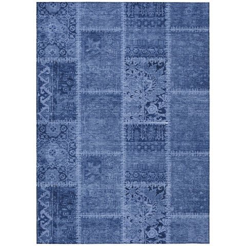 8' X 10' Navy Blue And Denim Blue Patchwork Washable Indoor Outdoor Area Rug