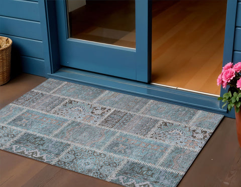 3' X 5' Taupe Beige And Tan Patchwork Washable Indoor Outdoor Area Rug