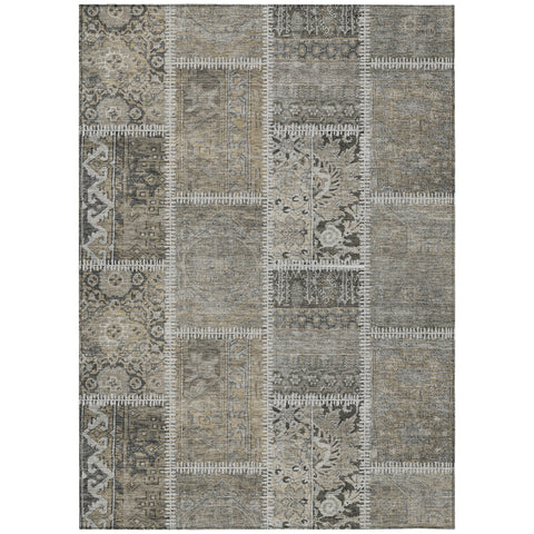 3' X 5' Taupe Beige And Tan Patchwork Washable Indoor Outdoor Area Rug