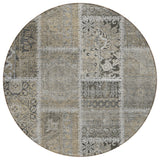 8' Taupe Beige And Tan Round Patchwork Washable Indoor Outdoor Area Rug