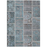 5' X 8' Teal Blue Aqua And Beige Patchwork Washable Indoor Outdoor Area Rug