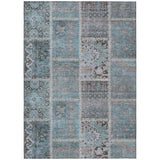 8' X 10' Teal Blue Aqua And Beige Patchwork Washable Indoor Outdoor Area Rug