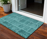 3' X 5' Turquoise Teal Blue And Aqua Patchwork Washable Indoor Outdoor Area Rug