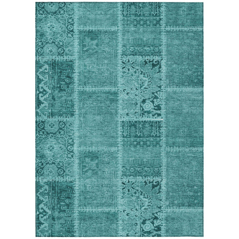 5' X 8' Turquoise Teal Blue And Aqua Patchwork Washable Indoor Outdoor Area Rug
