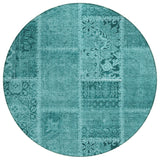 8' Turquoise Teal Blue And Aqua Round Patchwork Washable Indoor Outdoor Area Rug