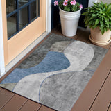 3' X 5' Denim Blue And Sky Blue Abstract Washable Indoor Outdoor Area Rug