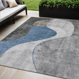 3' X 5' Denim Blue And Sky Blue Abstract Washable Indoor Outdoor Area Rug