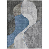 5' X 8' Denim Blue And Sky Blue Abstract Washable Indoor Outdoor Area Rug