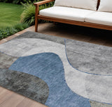 8' X 10' Denim Blue And Sky Blue Abstract Washable Indoor Outdoor Area Rug