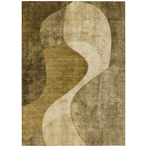 5' X 8' Brown Beige And Ivory Abstract Washable Indoor Outdoor Area Rug