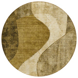 8' Brown Beige And Ivory Round Abstract Washable Indoor Outdoor Area Rug