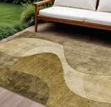 8' X 10' Brown Beige And Ivory Abstract Washable Indoor Outdoor Area Rug