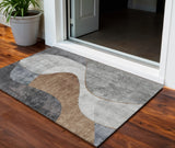 3' X 5' Gray Charcoal And Brown Abstract Washable Indoor Outdoor Area Rug
