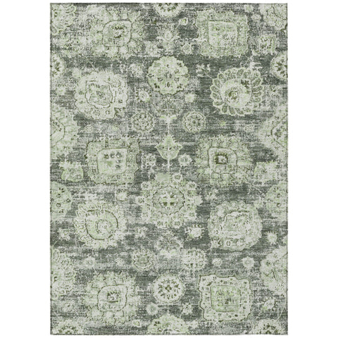 3' X 5' Artichoke Green And Olive Green Floral Washable Indoor Outdoor Area Rug