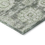 5' X 8' Artichoke Green And Olive Green Floral Washable Indoor Outdoor Area Rug