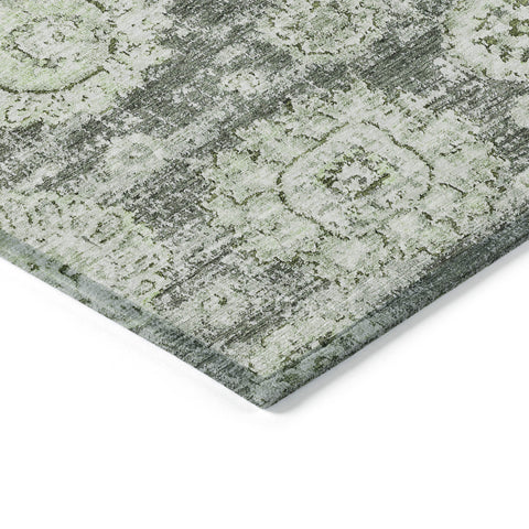 5' X 8' Artichoke Green And Olive Green Floral Washable Indoor Outdoor Area Rug
