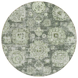 8' Artichoke Green And Olive Green Round Floral Washable Indoor Outdoor Area Rug