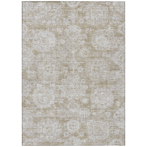 3' X 5' Beige Tan And Gray Floral Washable Indoor Outdoor Area Rug