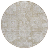 8' Beige Tan And Gray Round Floral Washable Indoor Outdoor Area Rug