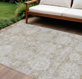8' X 10' Beige Tan And Gray Floral Washable Indoor Outdoor Area Rug