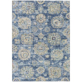 3' X 5' Navy Blue And Beige Floral Washable Indoor Outdoor Area Rug
