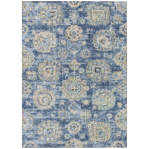3' X 5' Navy Blue And Beige Floral Washable Indoor Outdoor Area Rug