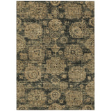 8' X 10' Charcoal Gold And Tan Floral Washable Indoor Outdoor Area Rug