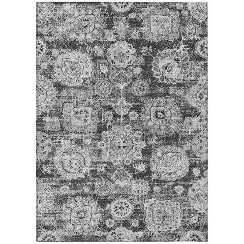 5' X 8' Gray Charcoal And Silver Floral Washable Indoor Outdoor Area Rug