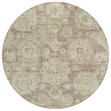 8' Brown Tan And Beige Round Floral Washable Indoor Outdoor Area Rug
