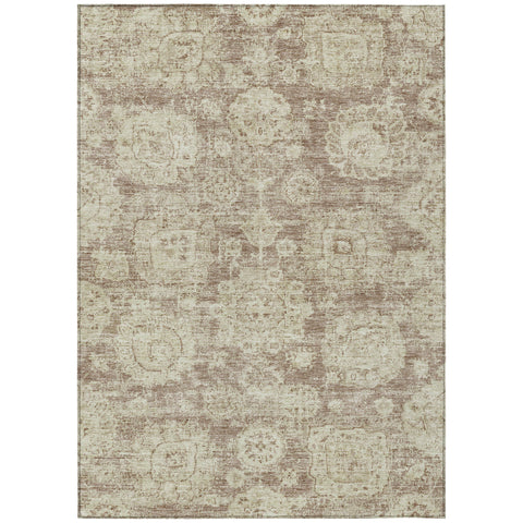 8' X 10' Brown Tan And Beige Floral Washable Indoor Outdoor Area Rug