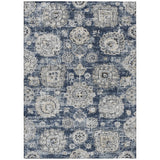 5' X 8' Navy Blue And Gray Floral Washable Indoor Outdoor Area Rug