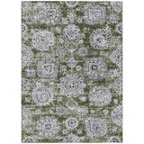 3' X 5' Olive Green And Gray Floral Washable Indoor Outdoor Area Rug