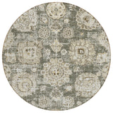 8' Taupe Beige And Gray Round Floral Washable Indoor Outdoor Area Rug