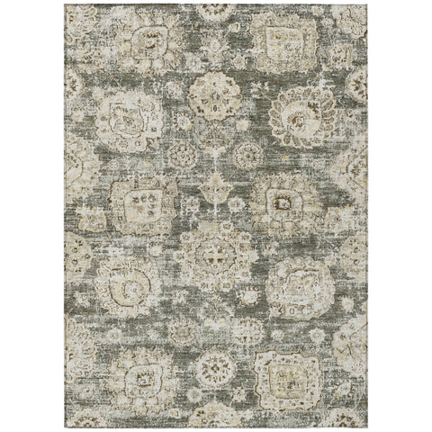 8' X 10' Taupe Beige And Gray Floral Washable Indoor Outdoor Area Rug
