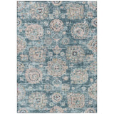 8' X 10' Teal Blue And Sky Blue Floral Washable Indoor Outdoor Area Rug