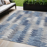 5' X 8' Navy Blue And Sky Blue Geometric Washable Indoor Outdoor Area Rug