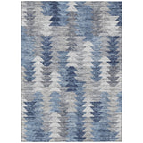 5' X 8' Navy Blue And Sky Blue Geometric Washable Indoor Outdoor Area Rug