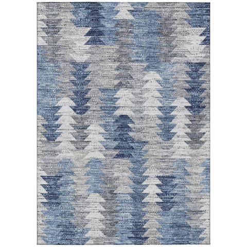 5' X 8' Navy Blue And Sky Blue Geometric Washable Indoor Outdoor Area Rug