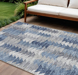 8' X 10' Navy Blue And Sky Blue Geometric Washable Indoor Outdoor Area Rug