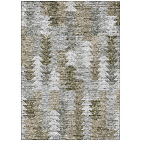 3' X 5' Brown Beige And Gray Geometric Washable Indoor Outdoor Area Rug