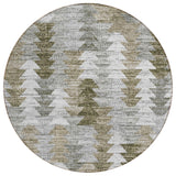 8' Brown Beige And Gray Round Geometric Washable Indoor Outdoor Area Rug