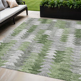 5' X 8' Green And Fern Green Geometric Washable Indoor Outdoor Area Rug