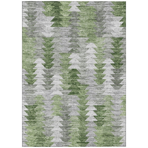 8' X 10' Green And Fern Green Geometric Washable Indoor Outdoor Area Rug