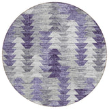 8' Purple Lavender And Gray Round Geometric Washable Indoor Outdoor Area Rug