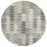 8' Taupe Beige And Tan Round Geometric Washable Indoor Outdoor Area Rug
