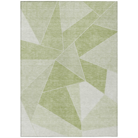 3' X 5' Artichoke Green Mint Green And Sage Geometric Washable Indoor Outdoor Area Rug