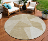 8' Beige Tan And Ivory Round Geometric Washable Indoor Outdoor Area Rug
