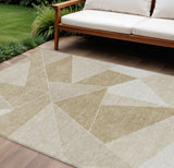 8' X 10' Beige Tan And Ivory Geometric Washable Indoor Outdoor Area Rug