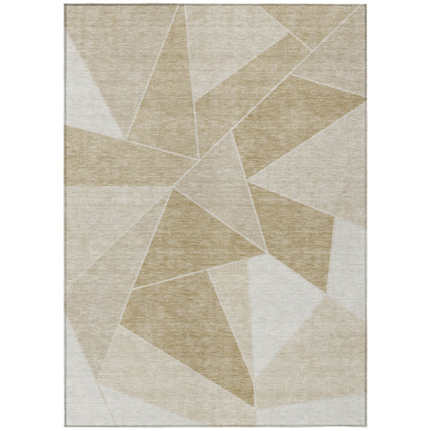 8' X 10' Beige Tan And Ivory Geometric Washable Indoor Outdoor Area Rug