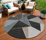 8' Blue Charcoal And Gray Round Geometric Washable Indoor Outdoor Area Rug
